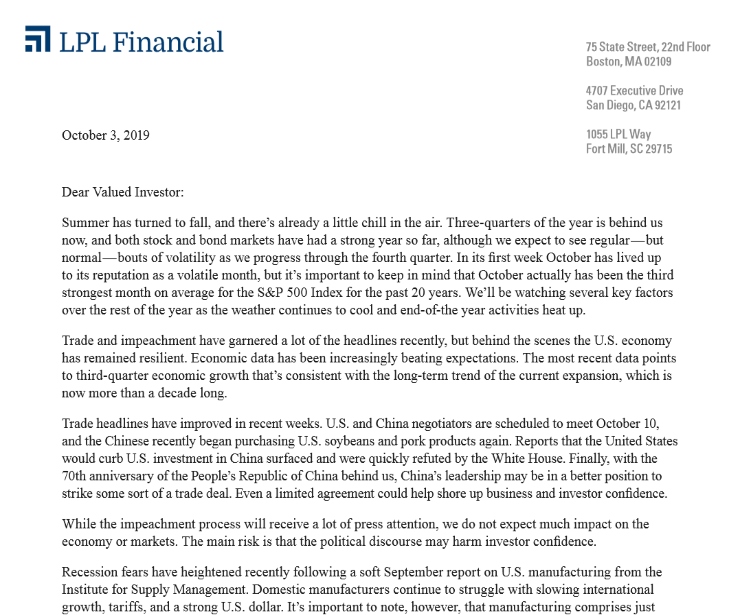 October Heats Up | Client Letter | October 3, 2019