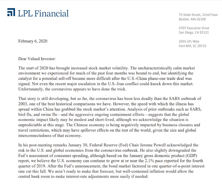 Client Letter | Bumps in the Road | February 6, 2020