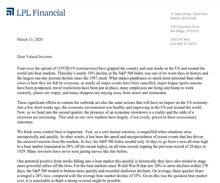 Client Letter | Managing Volatility | March 13, 2020