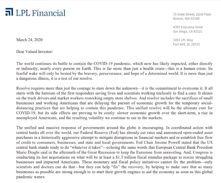 Client Letter | A Test of Our Resolve | March 24, 2020