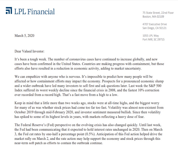 Client Letter | March Markets Like A Lion | March 5, 2020