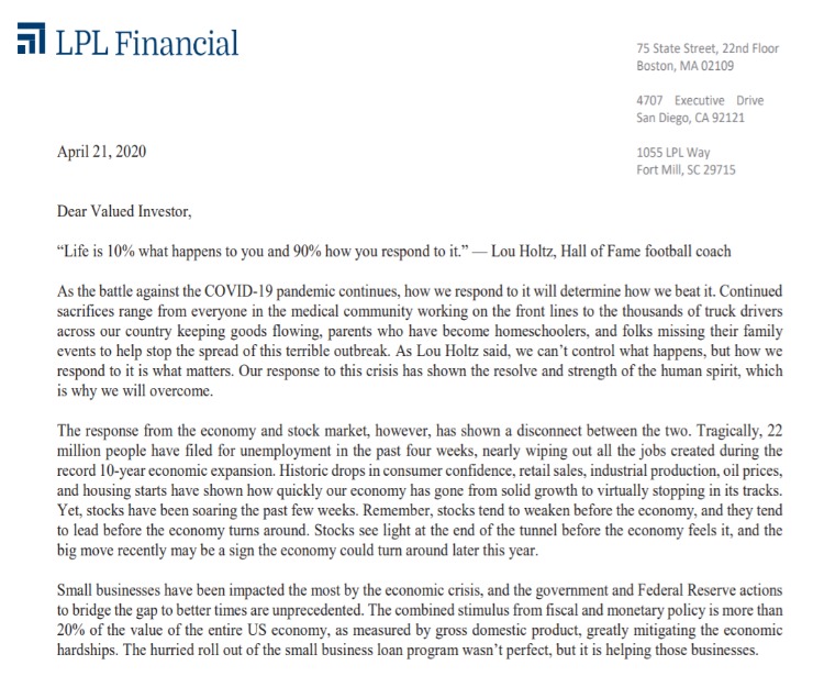 Client Letter | How We Respond Matters | April 21, 2020