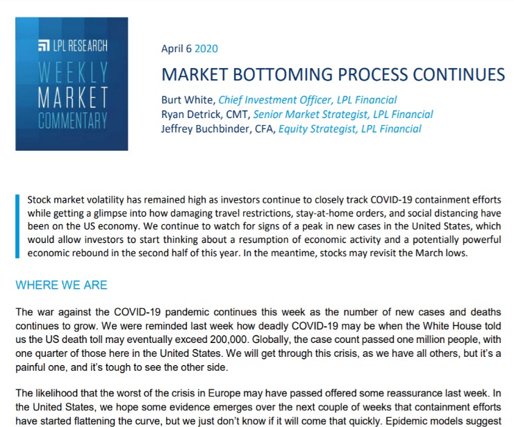 Market Bottoming Process Continues | Weekly Market Commentary | April 6, 2020