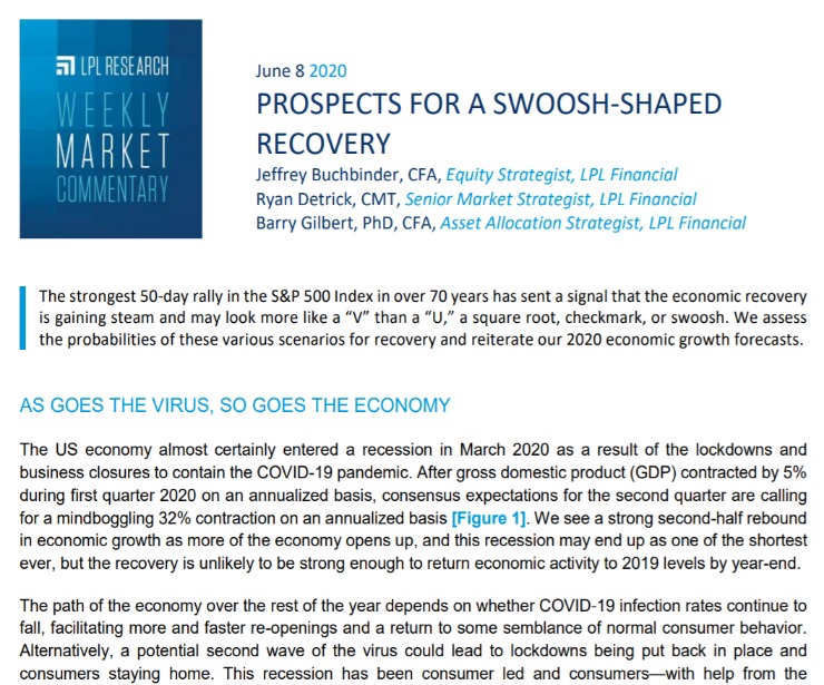 Prospects for a Swoosh-Shaped Recovery | Weekly Market Commentary | June 8, 2020